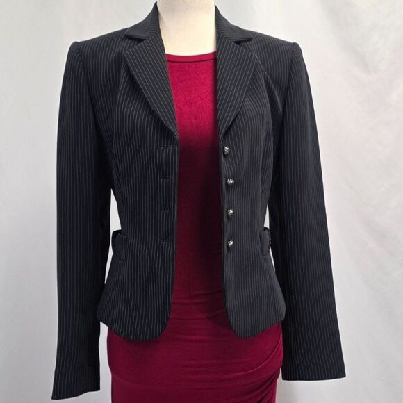 Tahari Four Button Pin Striped Blazer Size 4 Petite - Picture 6 of 11